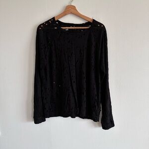 Michael Lauren distressed long sleeve crew neck black T-shirt